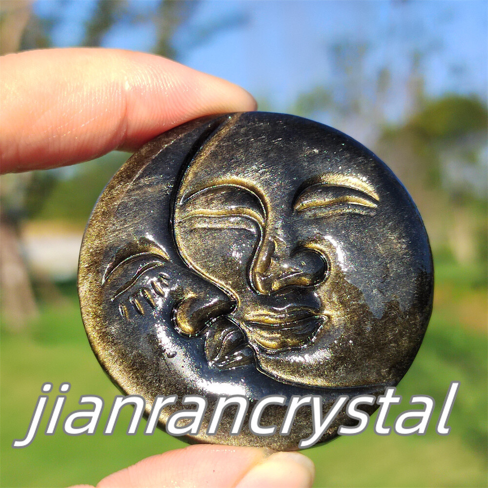 2″ Natural Golden Obsidian Sun/Moon Carved Quartz Crystal Skull gift 1pc
