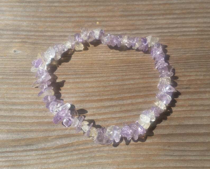 NATURAL AMETRINE STONE GEMSTONE STRETCHY CHIP BRACELET