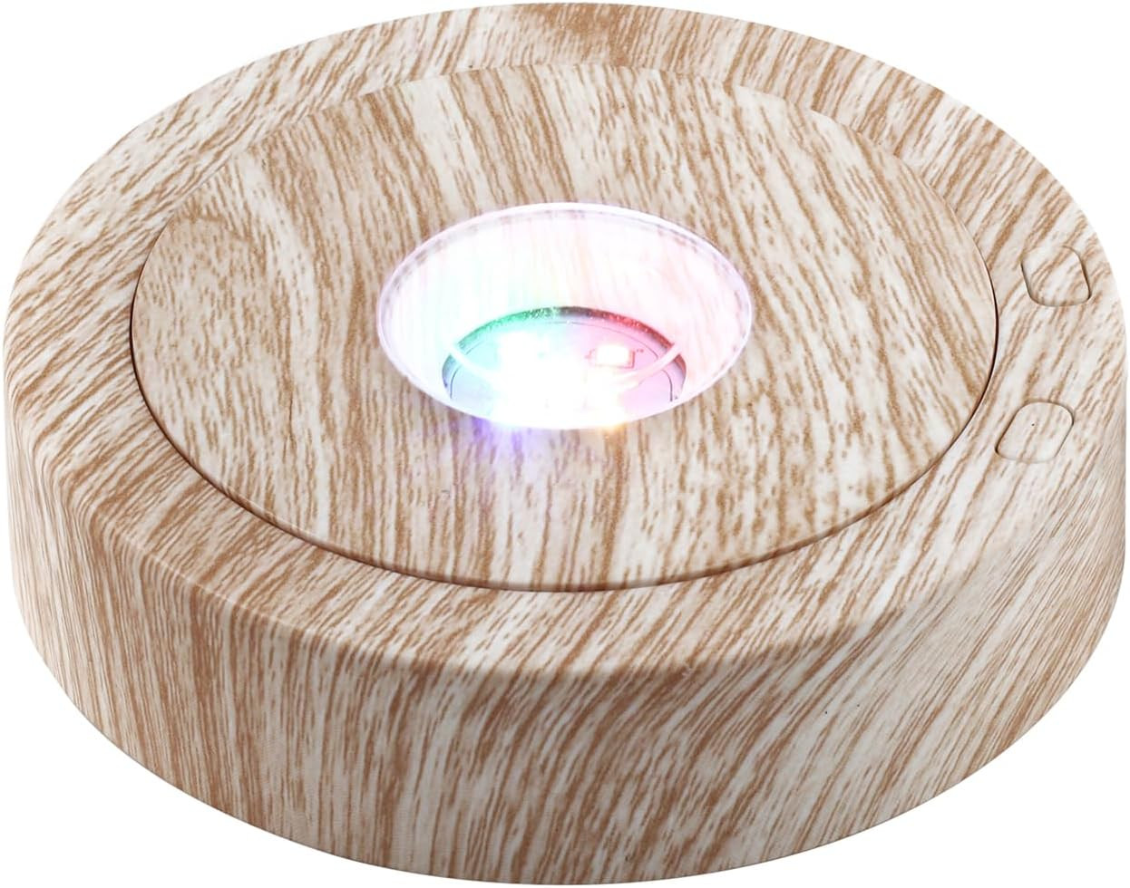 Base LED giratoria luces 7 madera positivo y negativo expositor cristal vidrio