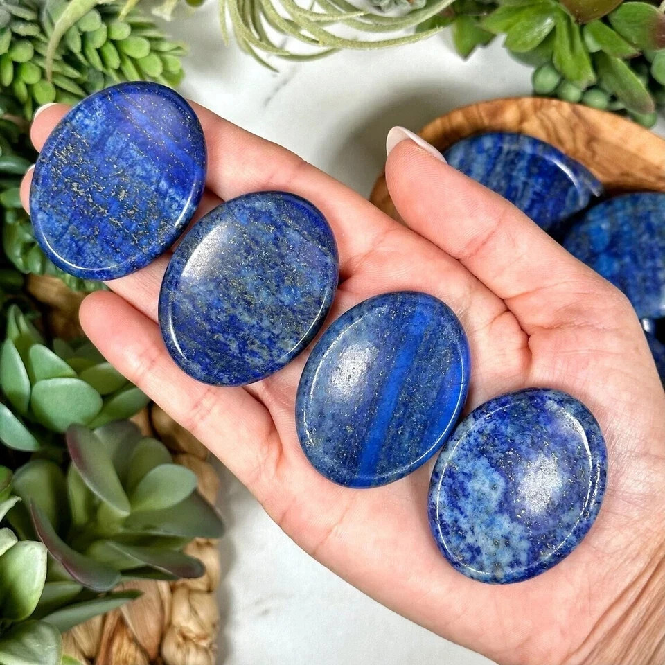 3PCS Natural Lapis Lazuli Worry Stone Healing Crystal Palm Polished Gemstone