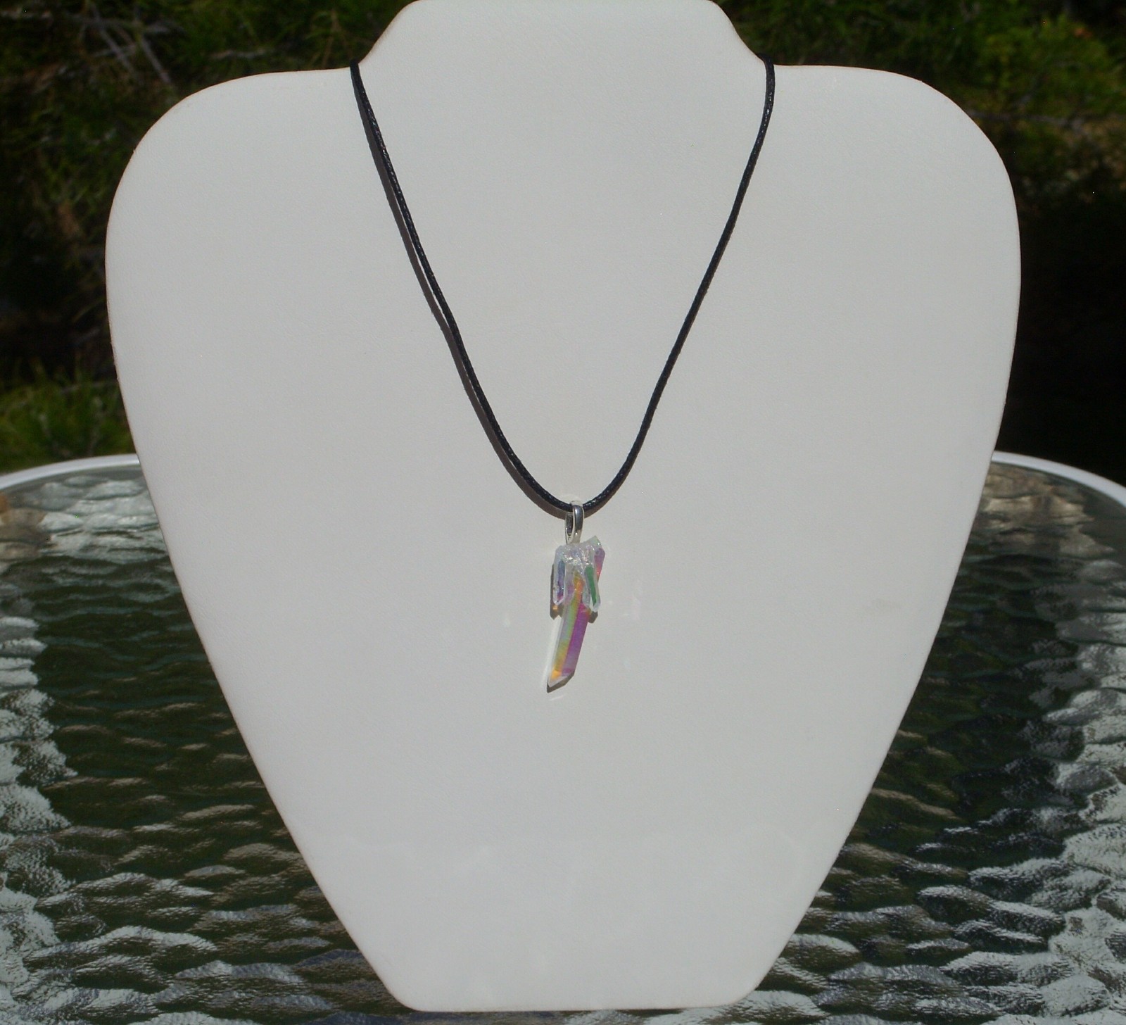 Angel Aura Quartz Twinned Point Crystal Cluster Stone Pendant Necklace