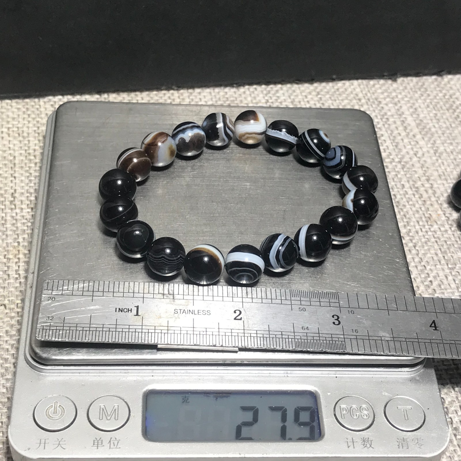 10pcs 10mm Natural Black Crazy Lace Silk Ribbon agate eye Elastic rope bracelet