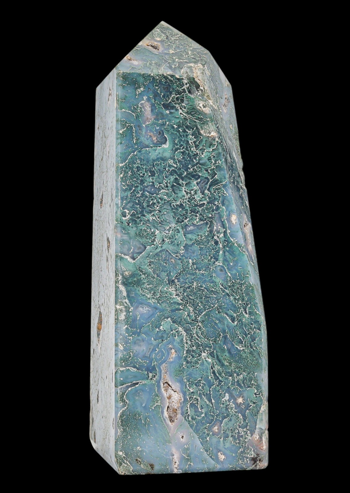 Green Druzy Moss Agate Obelisk Point Tower (150MM) Reiki Aura Chakra Balancing