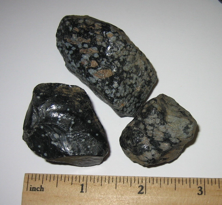 3 NATURAL ROUGH 1.3″- 2″ SNOWFLAKE OBSIDIAN VOLCANIC STONE MINERALS ~ 97grams *3