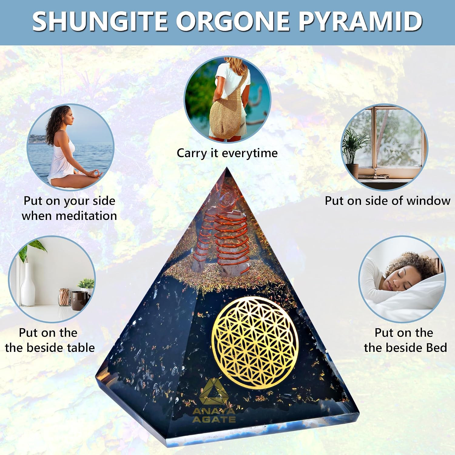 Orgone Pyramid – Shungite Crystal Pyramid for Spiritual Protection and Inner Pea