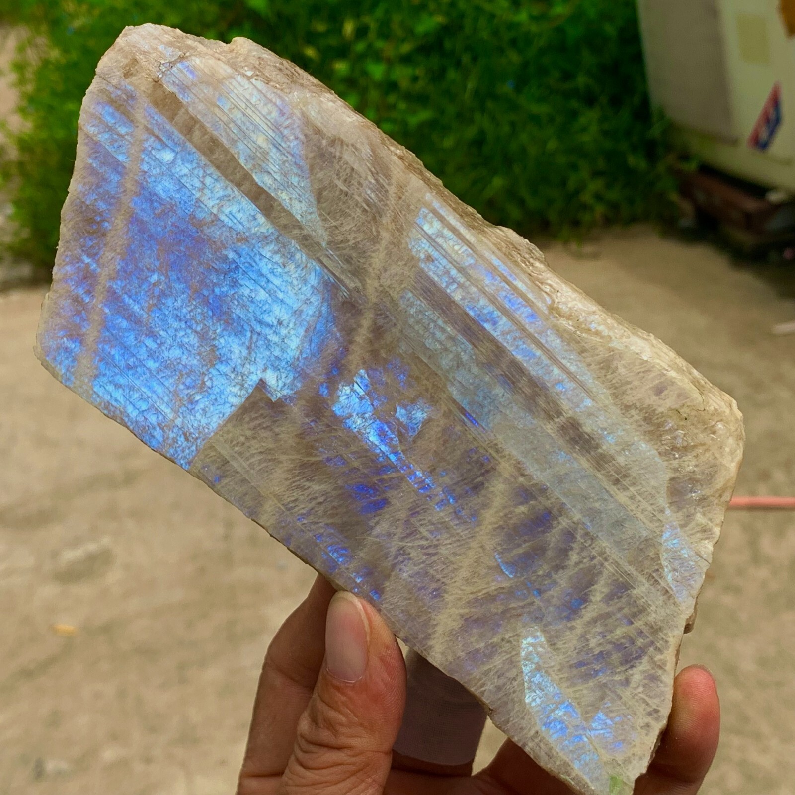 276G Flashy Rainbow Moonstone Sunstone Crystal Slab, Thick Rainbow Moonsto