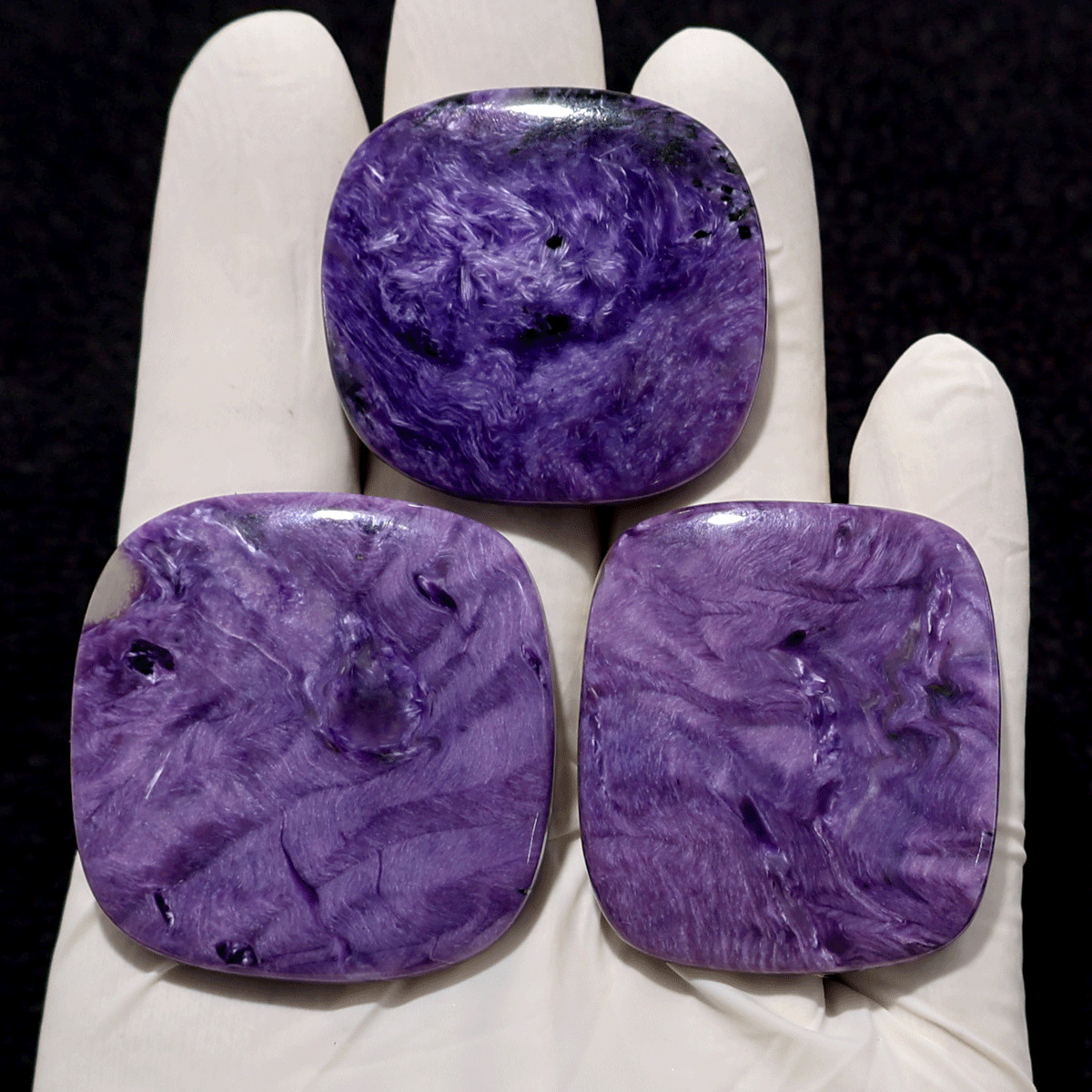 Frequency of Inner Evolution– 3 PC Russian Charoite Pocket Palm Stone Collection