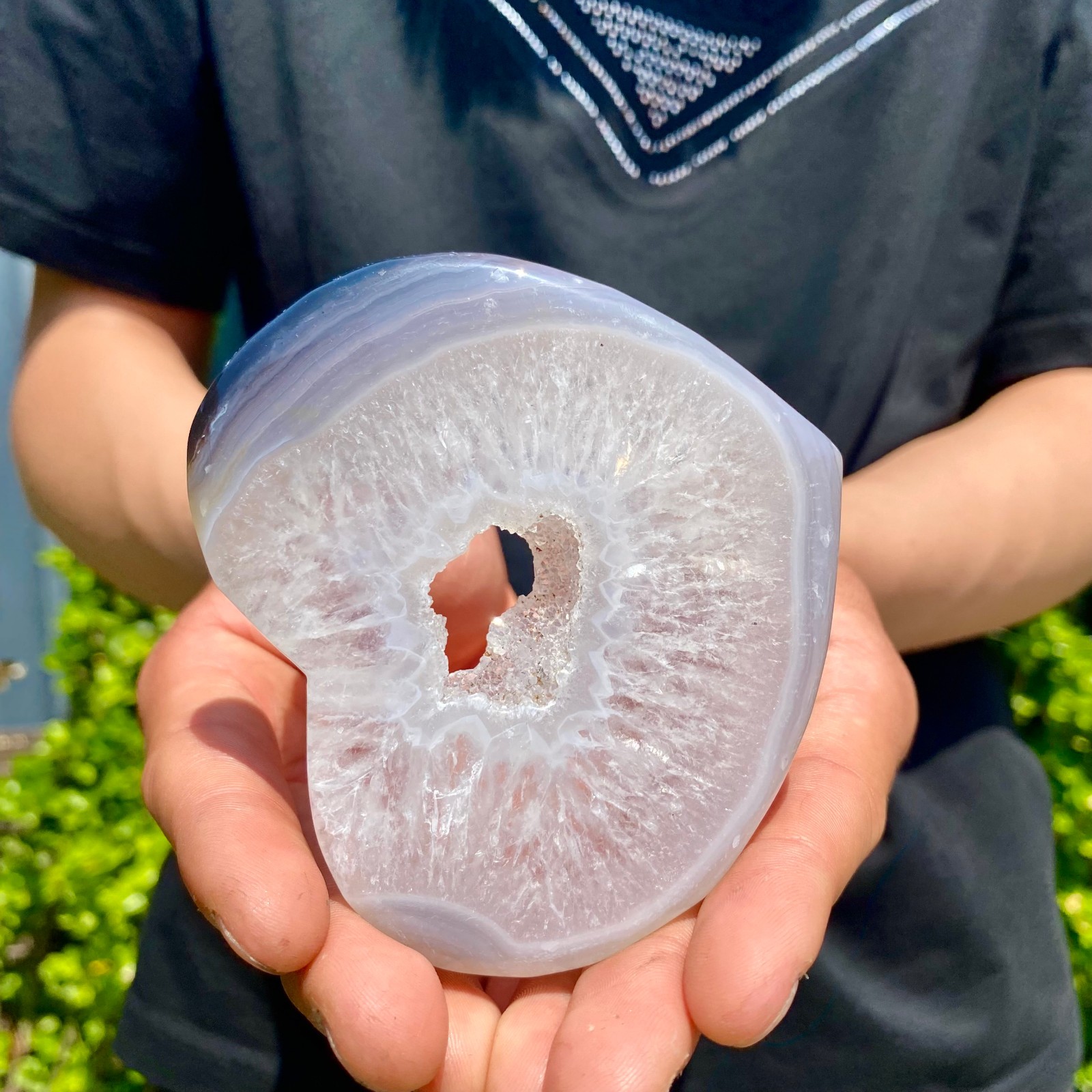 155G Natural Beautiful Agate Geode Druzy Slice ExtraLarge Gemstonev