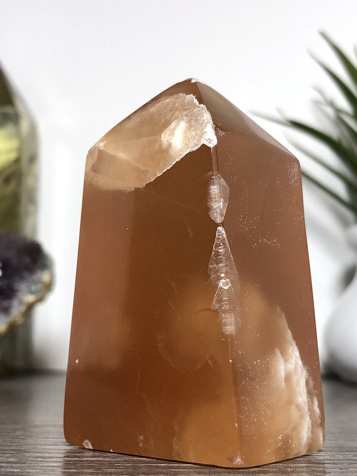 Honey Calcite Tower – Amber Orange Mineral Crystal Chakra Reiki Yoga Decor USA