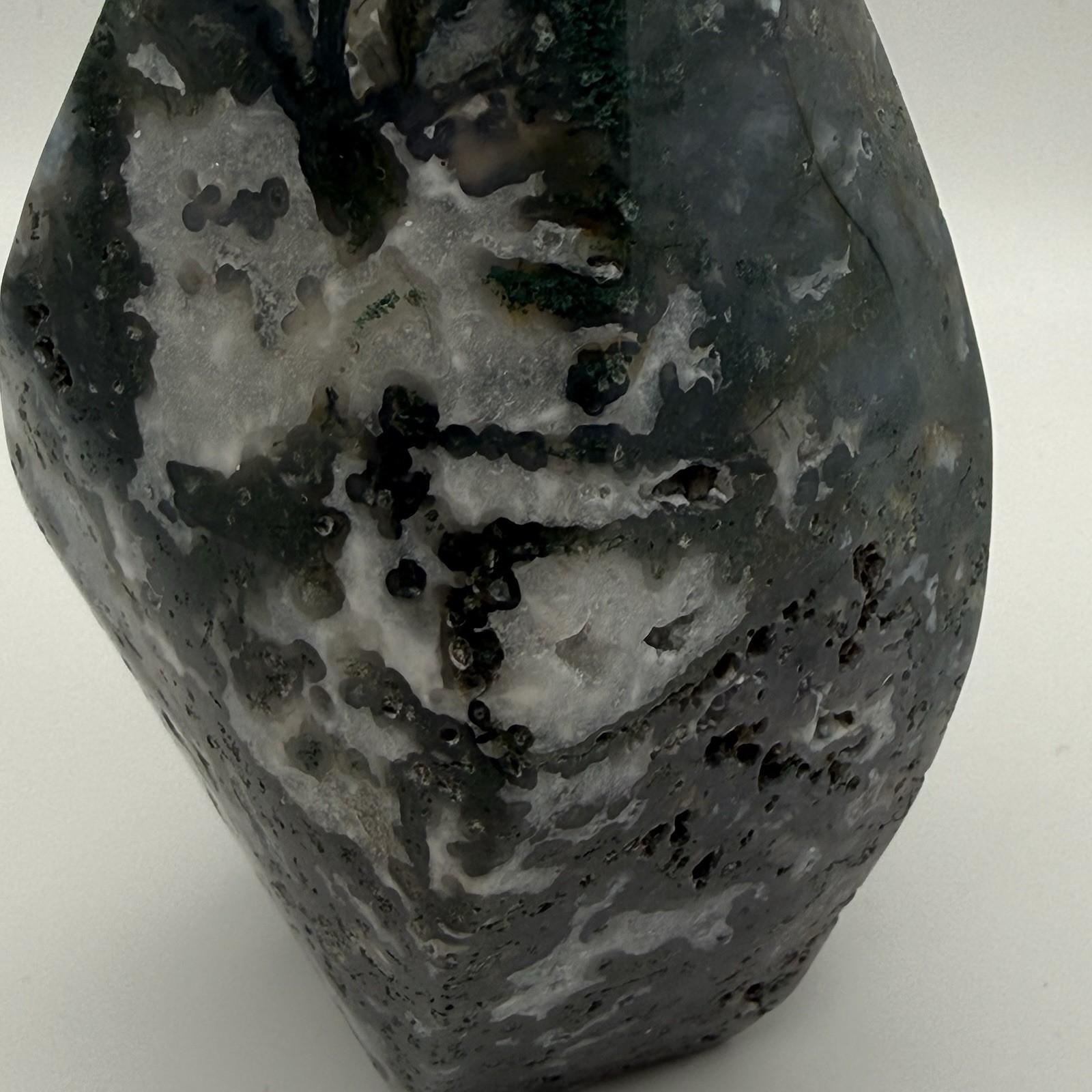 Moss Agate Swirled Tower, Green and White, Approx. 4.5 Inches
