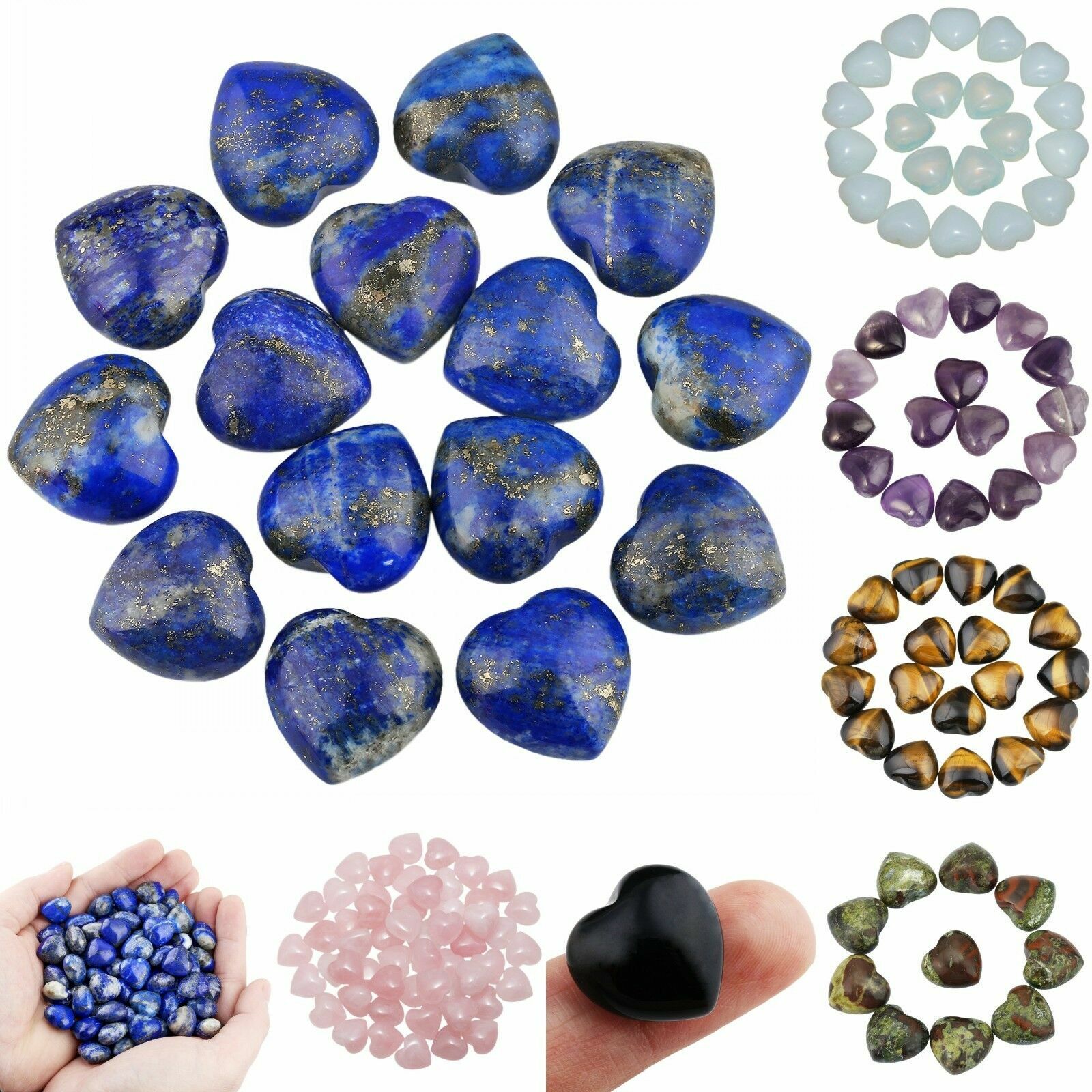 10Pcs Natural Healing Reiki Quartz Crystal Heart Stone Gemstone Collection