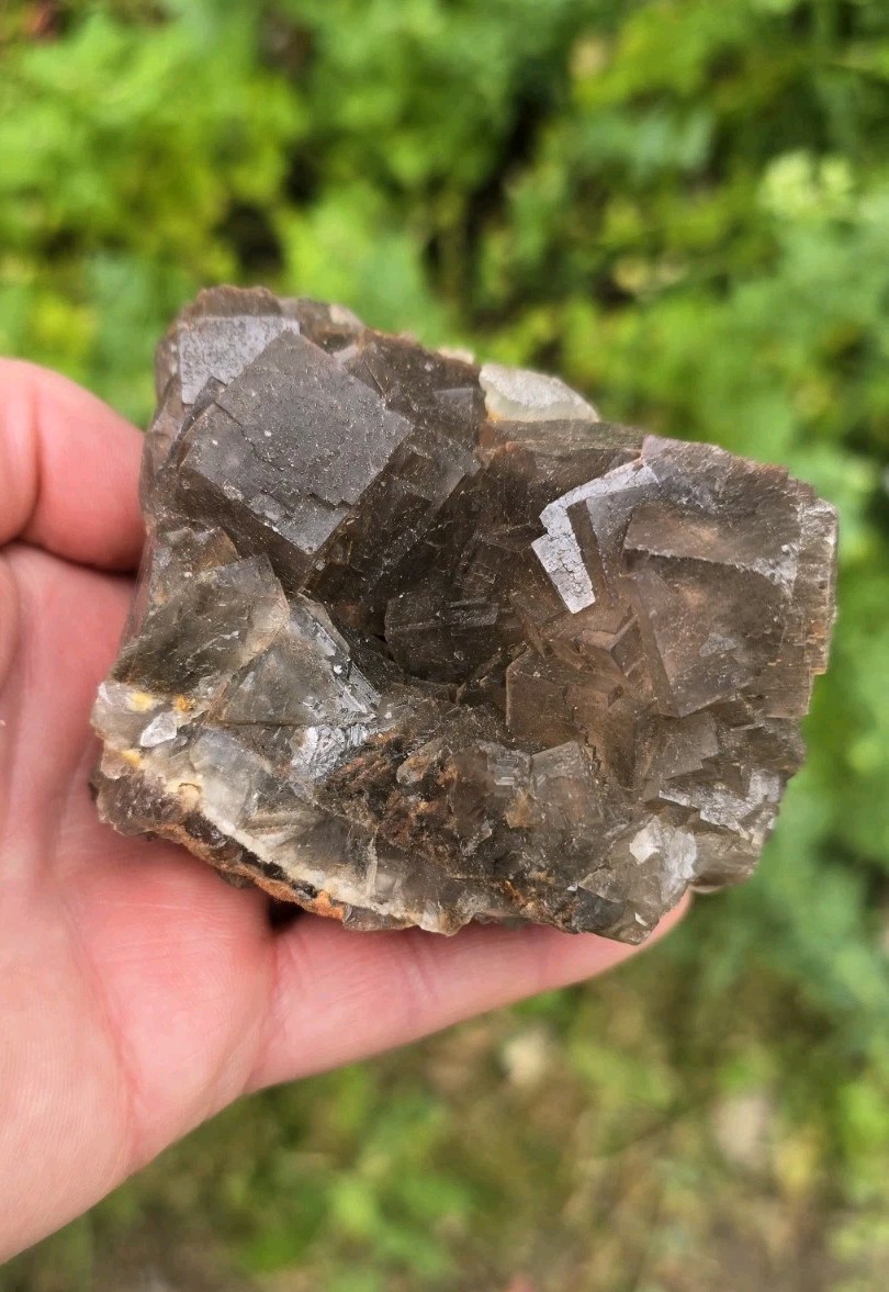 Grey Cubic Fluorite Specimen With Calcite Metaphysical Crystals Gemstone