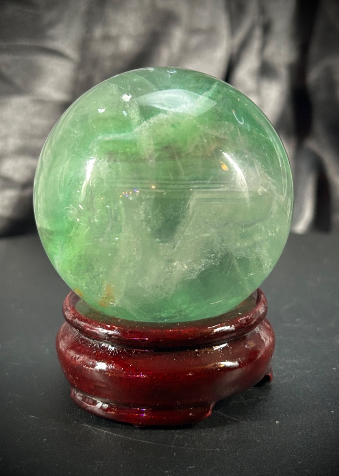 2.5″ Green Fluorite Sphere With Wood Stand 14.9oz