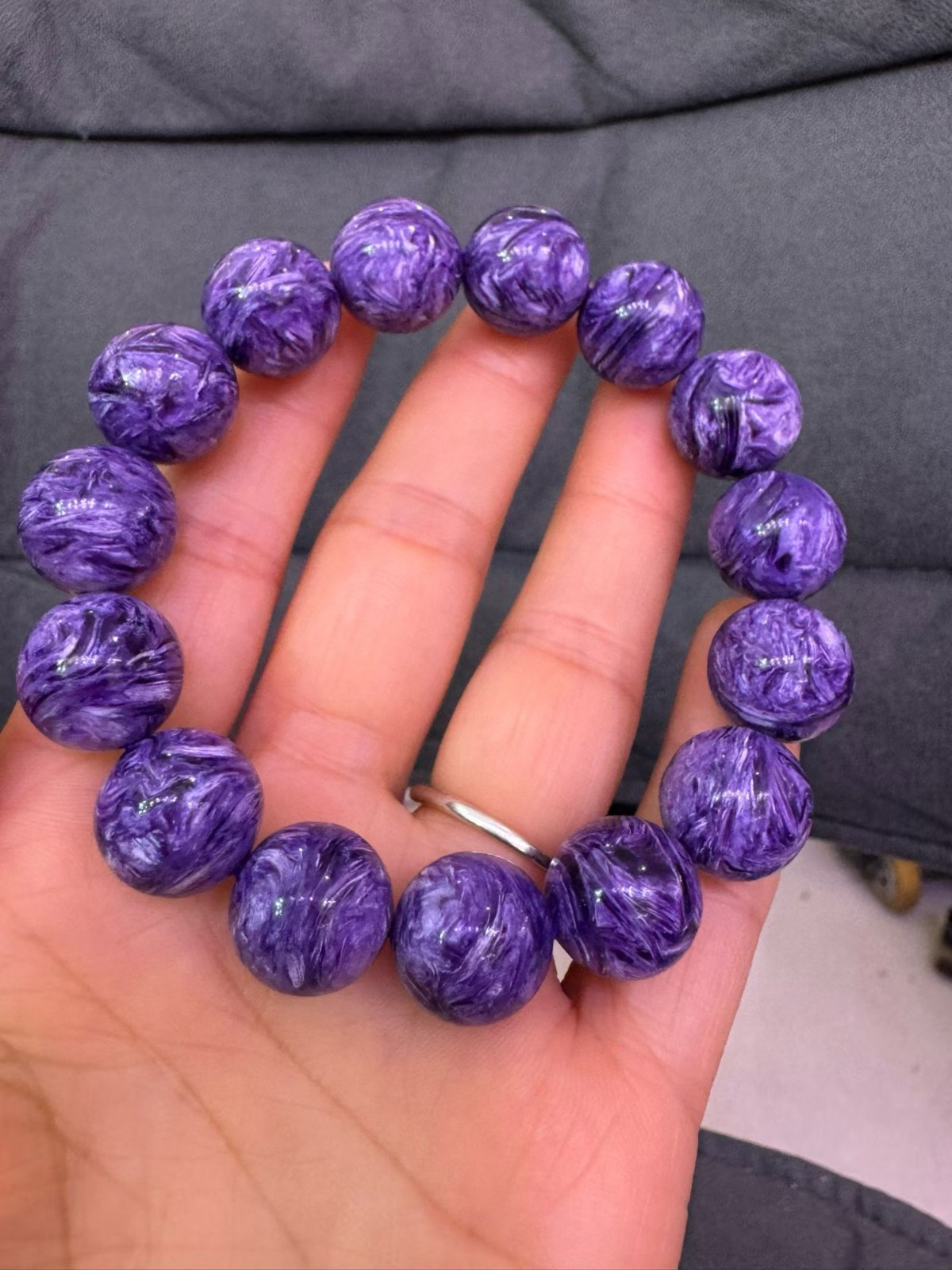 14mm Rare Top Natural charoite Quartz Crystal Bracelet reiki Healing Decor Gift