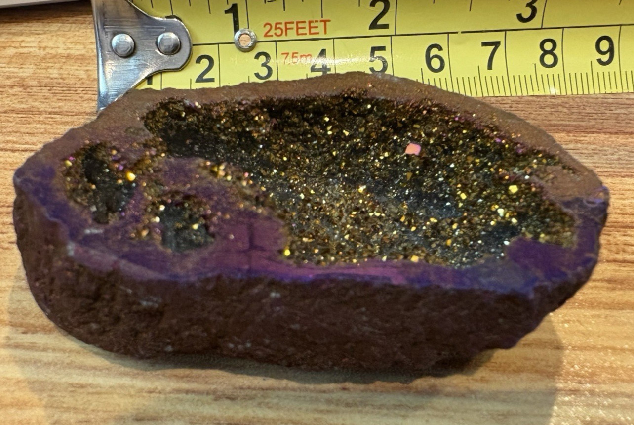 Geode Crystal Stone Purple Gold Quartz Cluster Slice Healing Aura iridescent NEW