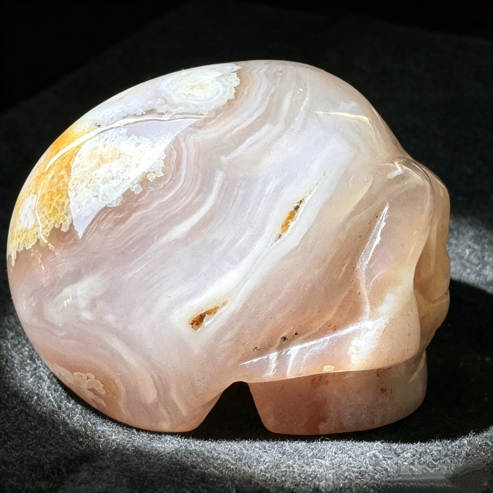 Natural Agate Skull Carving – Carved Crystal Mineral Figurine Sculpture 2.0″