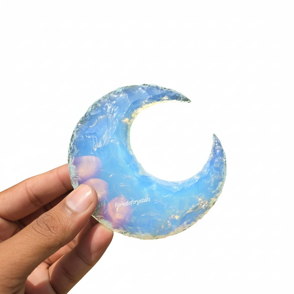 Jumbo 100mm Opalite Crescent Moon Crystal Carving – Hand Carved Crescent Moon