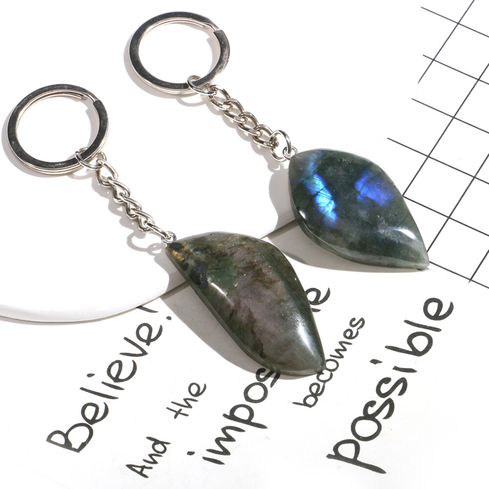 1PC Natural Labradorite Keyring Gemstone Crystal Key Chain Keepsake -Random Pick