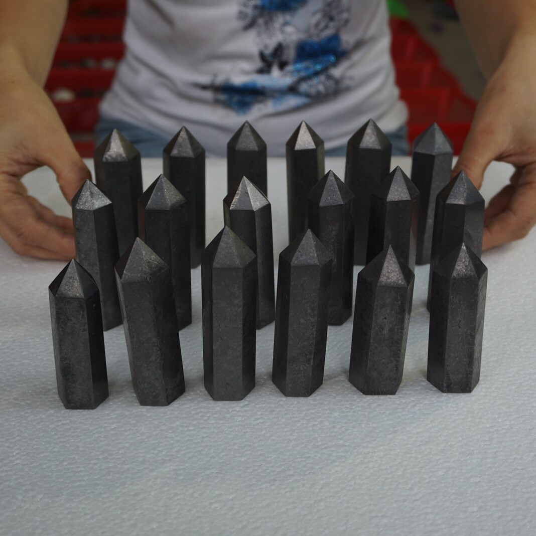 18Pcs Natural Shungite Protect Against Radiation Crystal Point Tower Healing