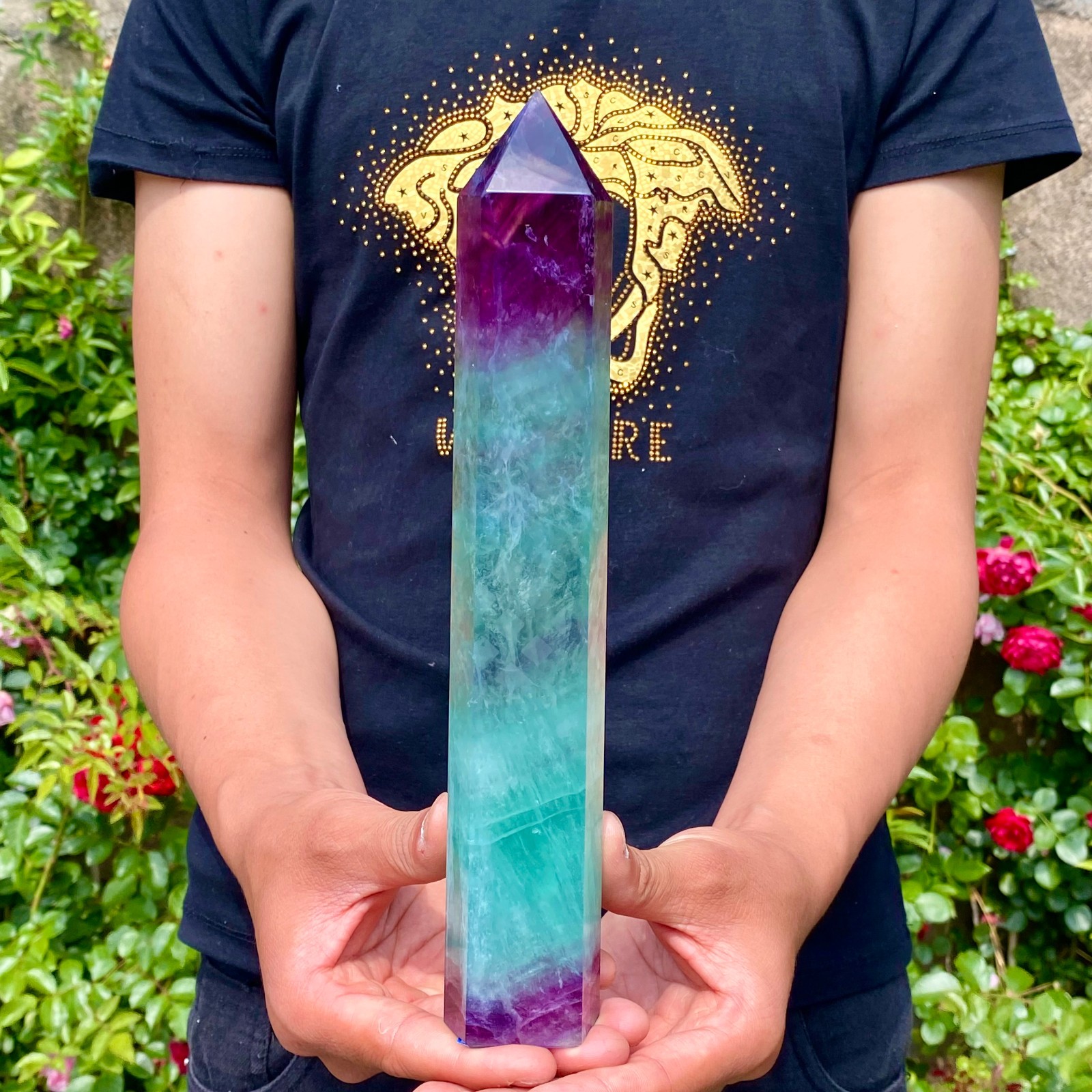 2.1LB Natural unique colored fluorite pillar quartz crystal sample
