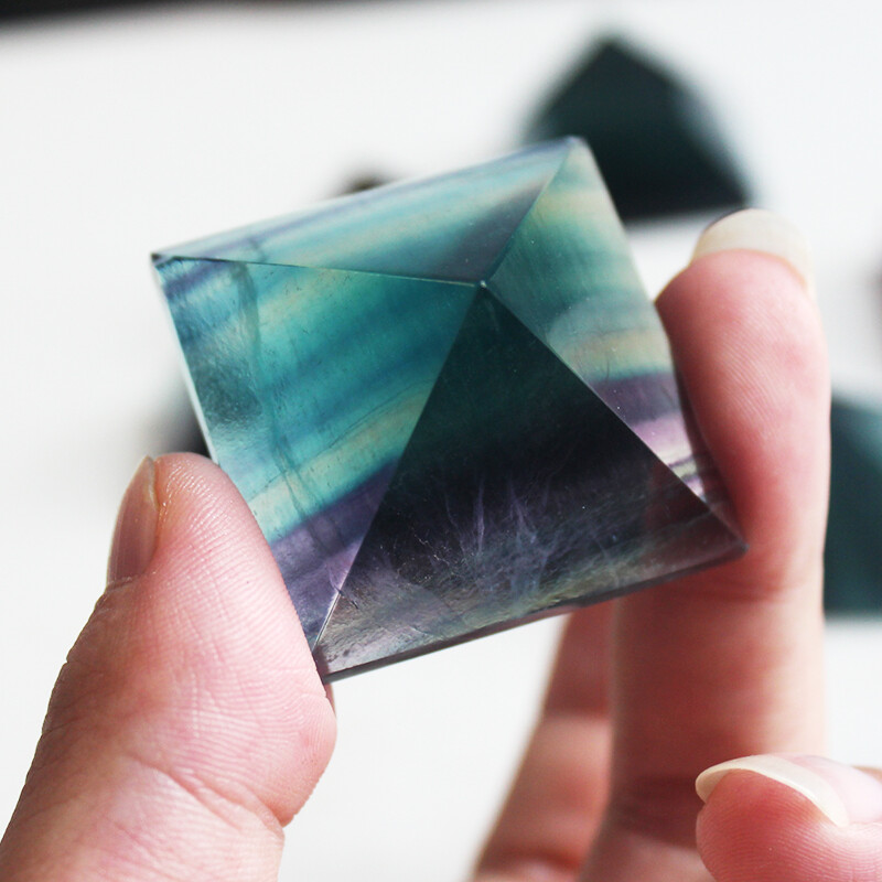 3~4cm Pyramid Colorful Fluorite Crystal Triangle Cone Reiki Healing Stone