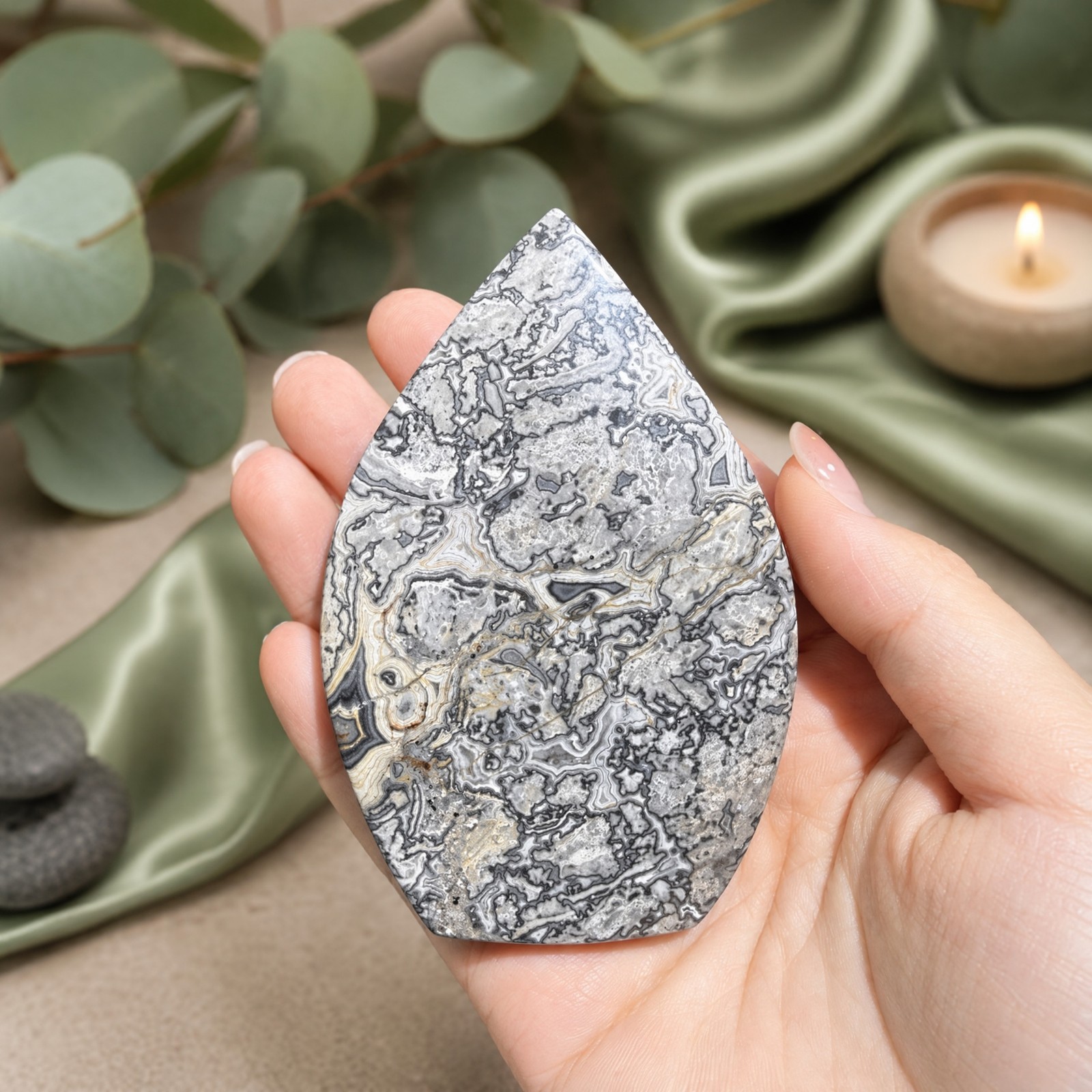 3-4in Natural Black Crazy Lace Agate Crystal Teardrop Flame Healing Decor Gift