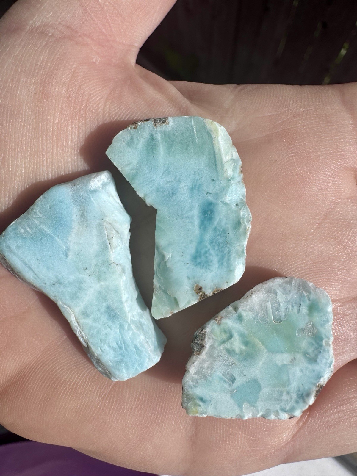 3 Small Slabs of Larimar From Dominican Republic. 28 Grams