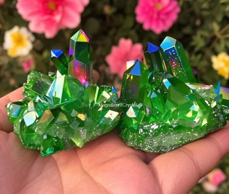 2025NEWFIND Natural Green Crystal Cluster 80-100g Raw Green Quartz Specimen Gift
