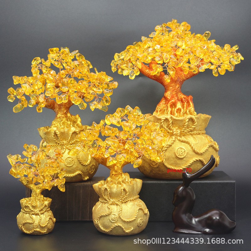 Luck Wealth Home Decoration Chinese Feng Shui Money Golden Crystal Tree Bonsai