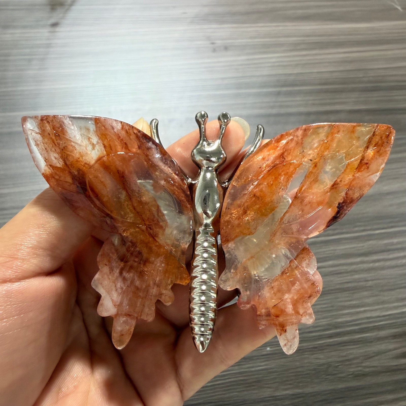 3.6″ Natural red gum flower Butterfly carved Reiki heal holiday gift 1pc