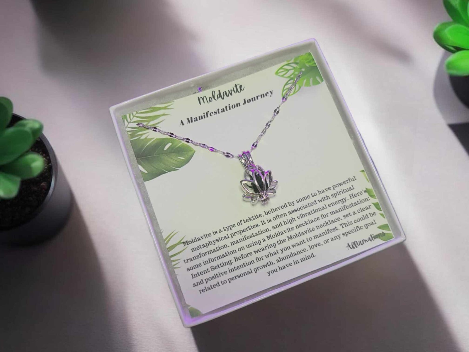 Lotus Moldavite Ready To Gift, Moldavite Necklace 18 Inches, with Gift box