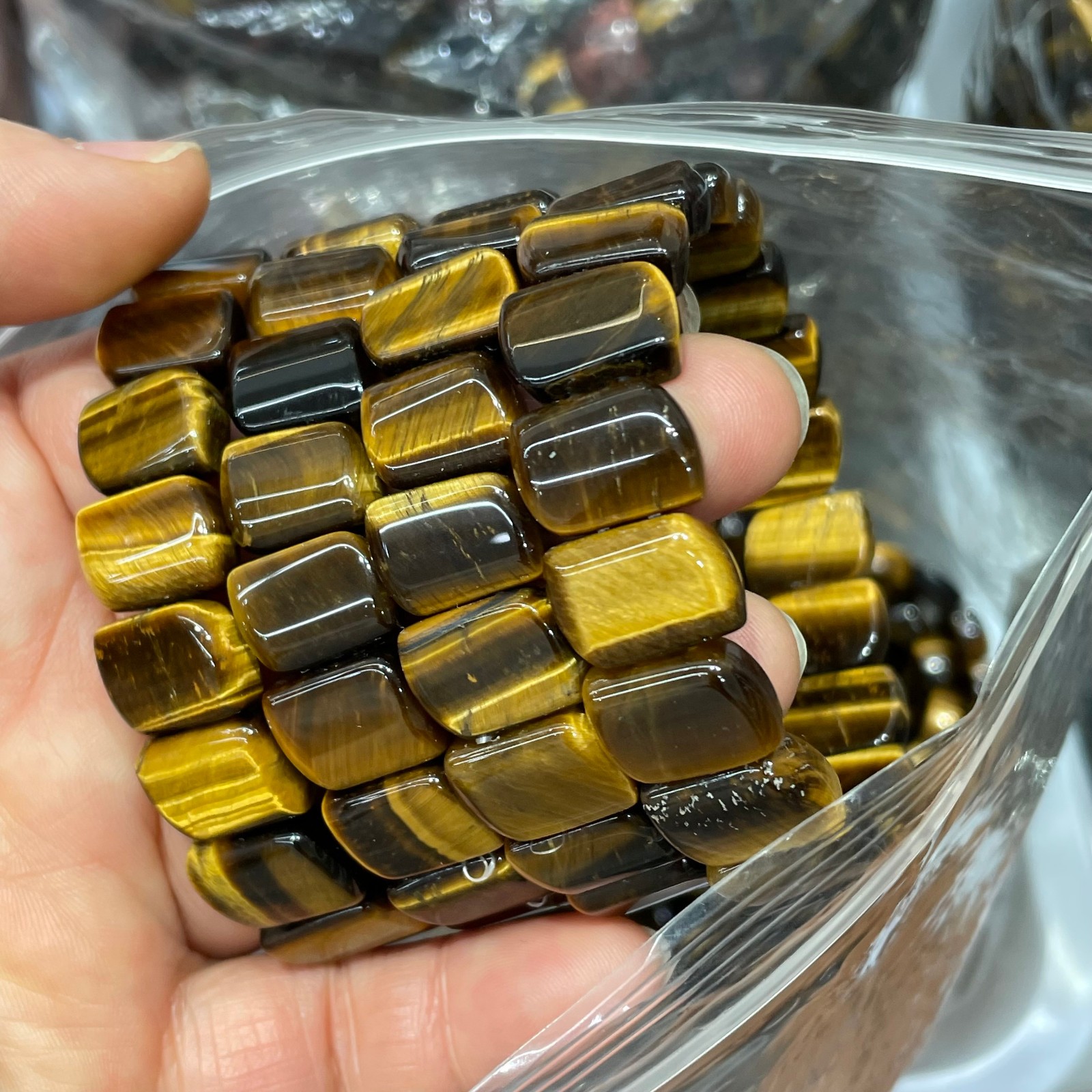 1pc Natural Tiger Eye Stone Elastic Rope Bracelet #20