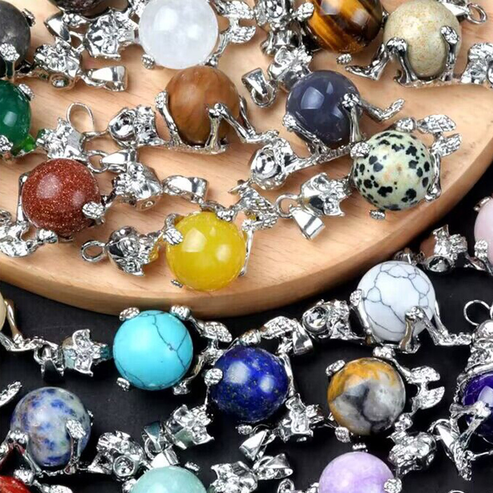 1x Crystal Bead Skeleton Pendant Ball Unisex Alloy Skull Necklace Gothic Healing