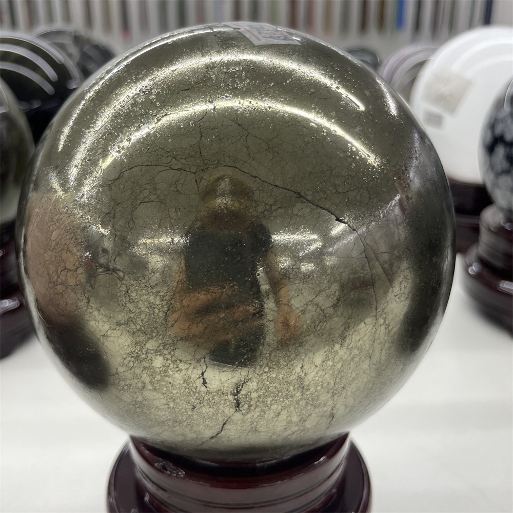 11.LB 4.5″ Natural Pyrite Sphere Ball Carved Crystal Quartz Decor Healing Energy