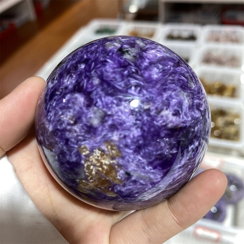 2LB 2.3″ Natural Lot 3pcs Charoite Spheres Crystal Reiki Heal Ball Quartz Decor