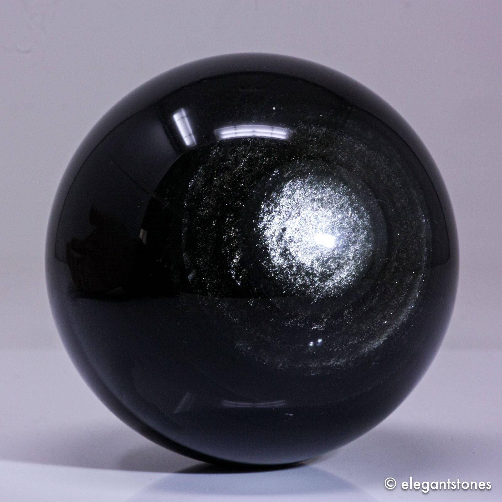 3.1″ 1.3lbs Flashy Silver Sheen Obsidian Sphere Crystal Ball Reiki Healing Stone