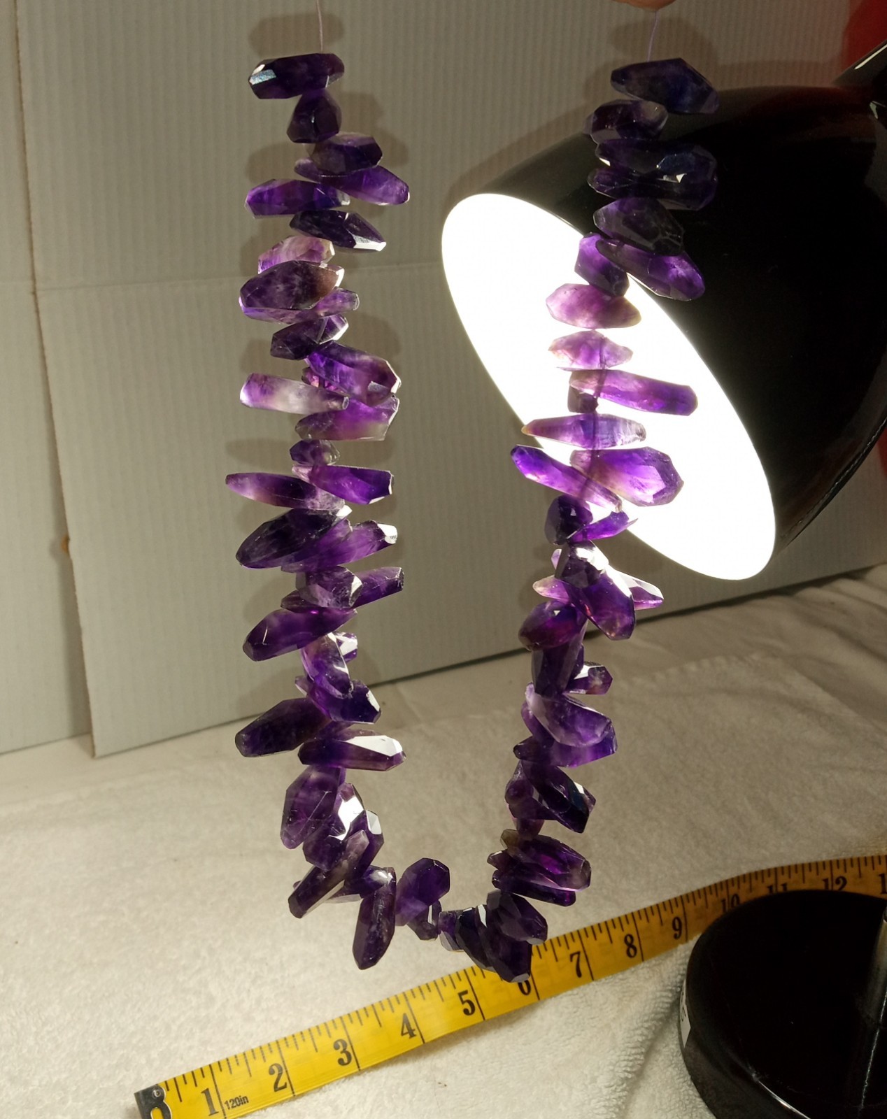 Amethyst Crystal Points on nylon thread, 188g