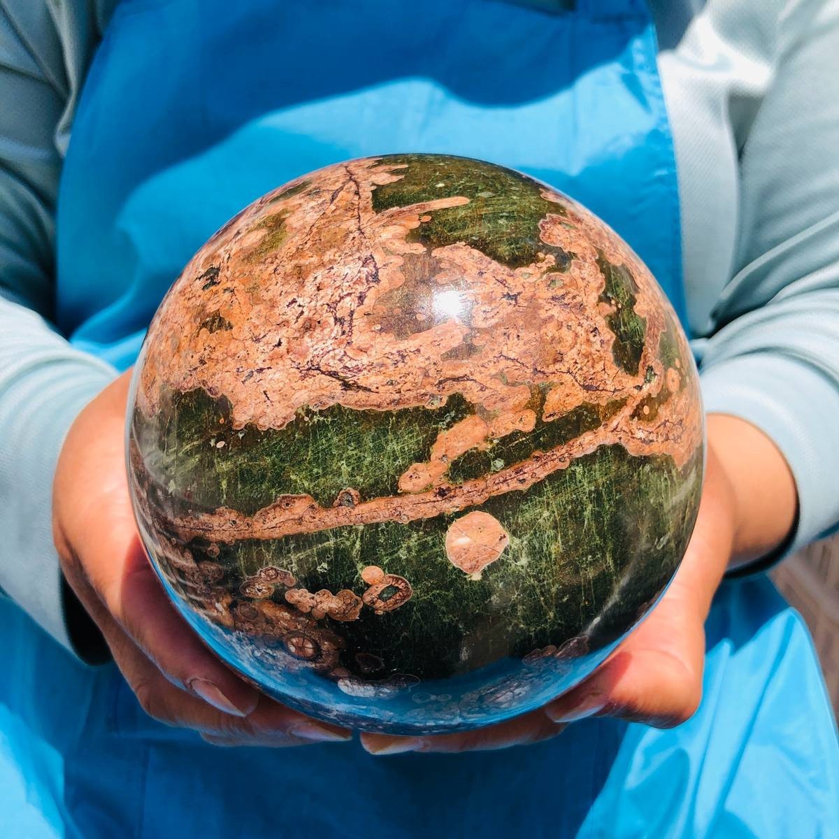 5.28LB Natural Cherry Blossom Agate Crystal Sphere Floral Healing Gem Stone 4848