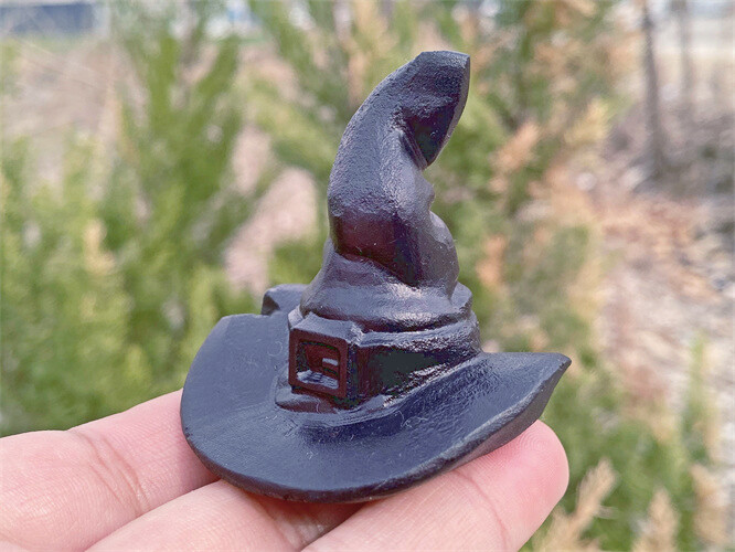 2″ Natural carved obsidian witch hat reiki crystal skull decor crystal gift 1pc