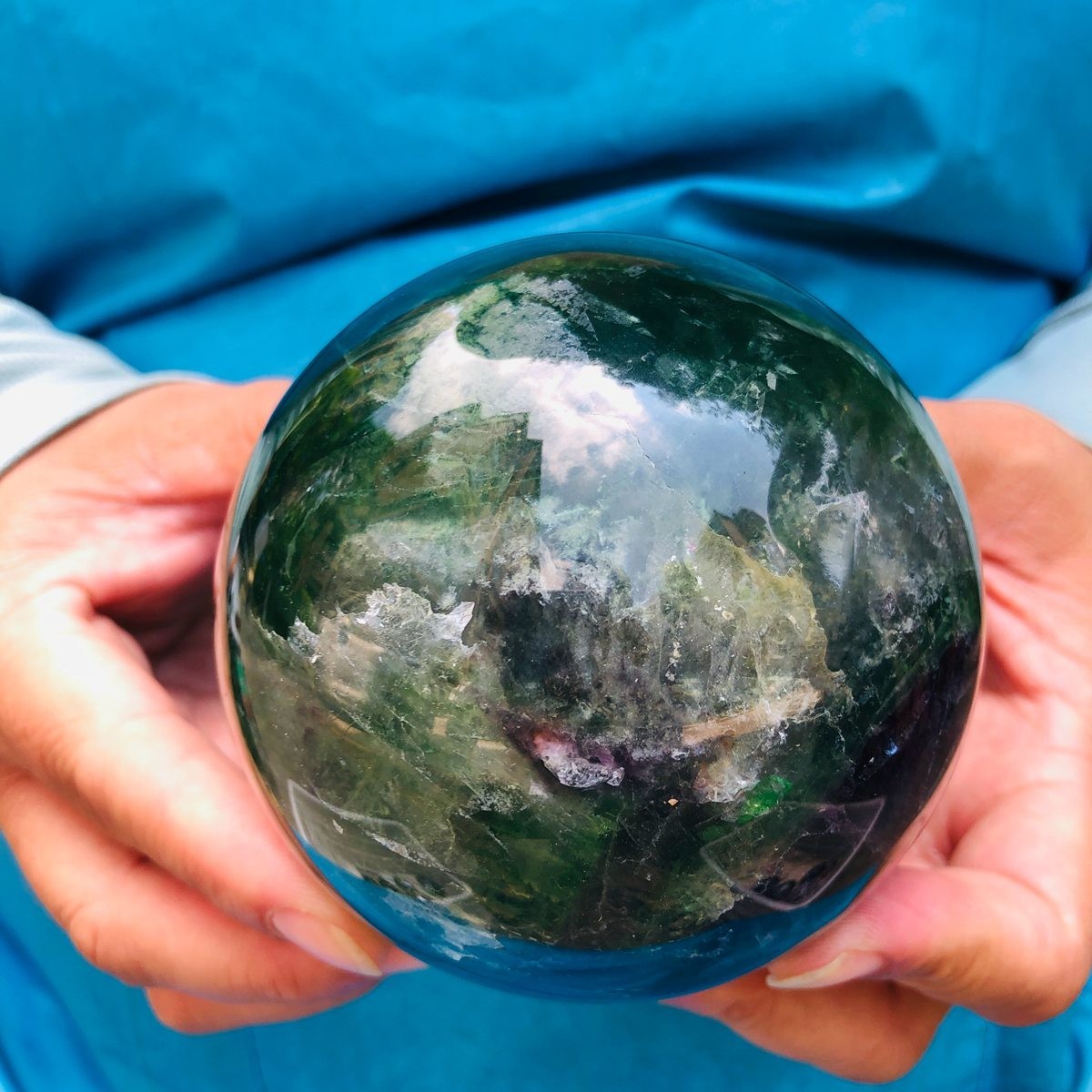 4.92LB 2Pcs Natural Colourful Fluorite Sphere Quartz Crystal Ball Healing Stone