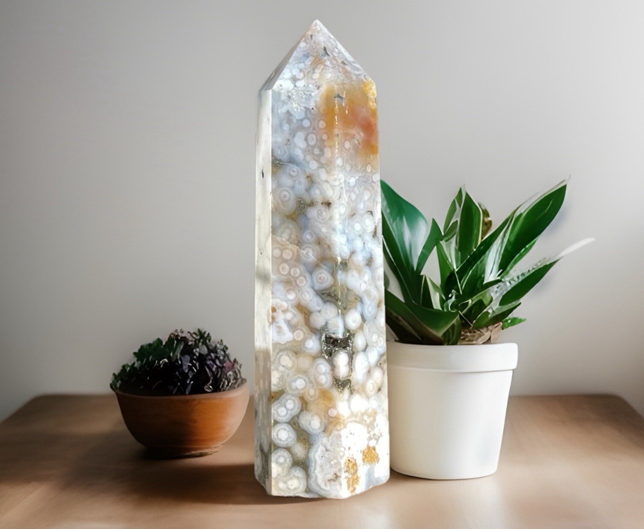 8th Vein Ocean Jasper Tower – Natural Blue & White Rare Bubble Jasper Point