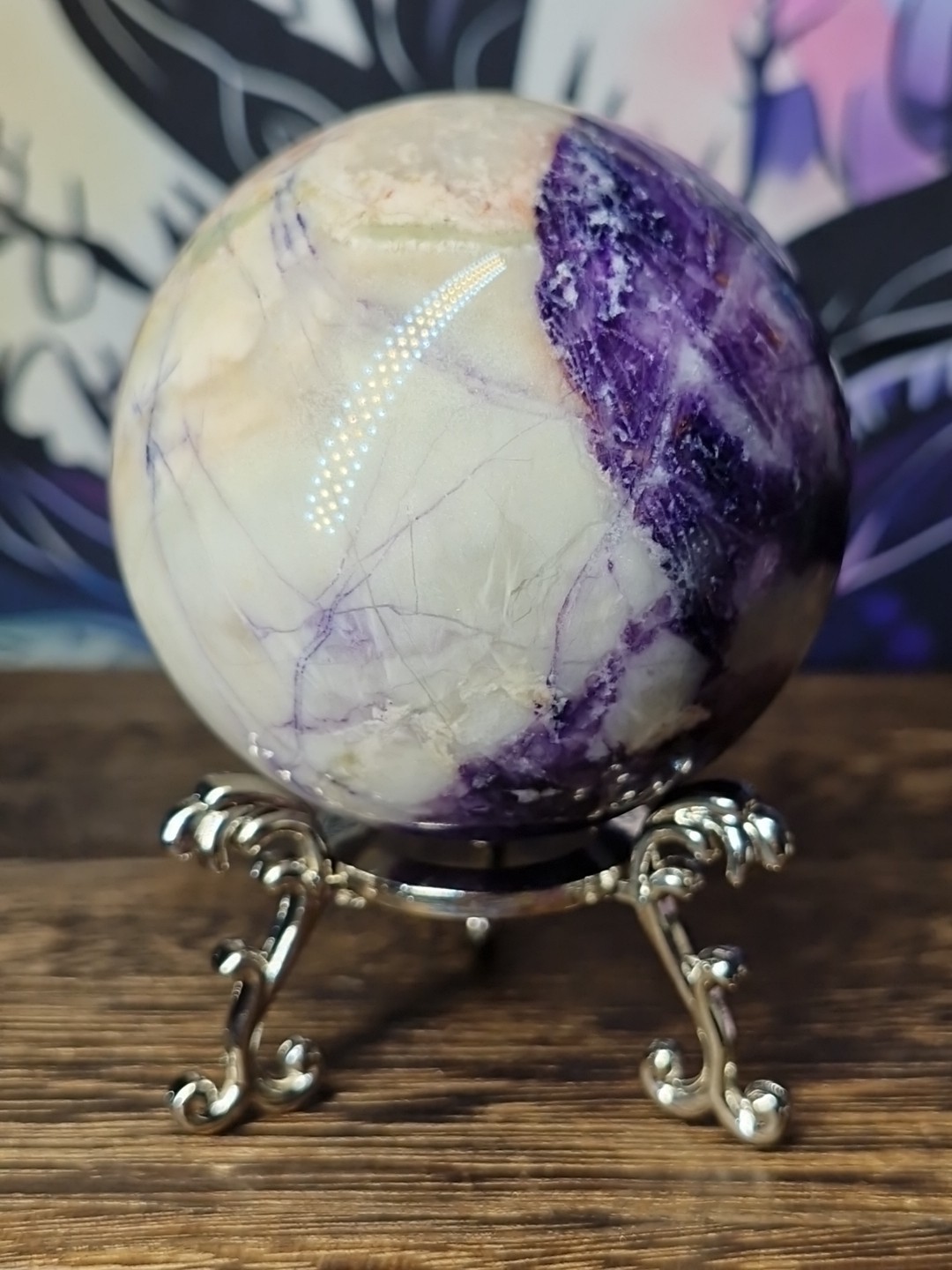 Beautiful Rare Bertrandrite Crystal Sphere 60mm 316g & Stand