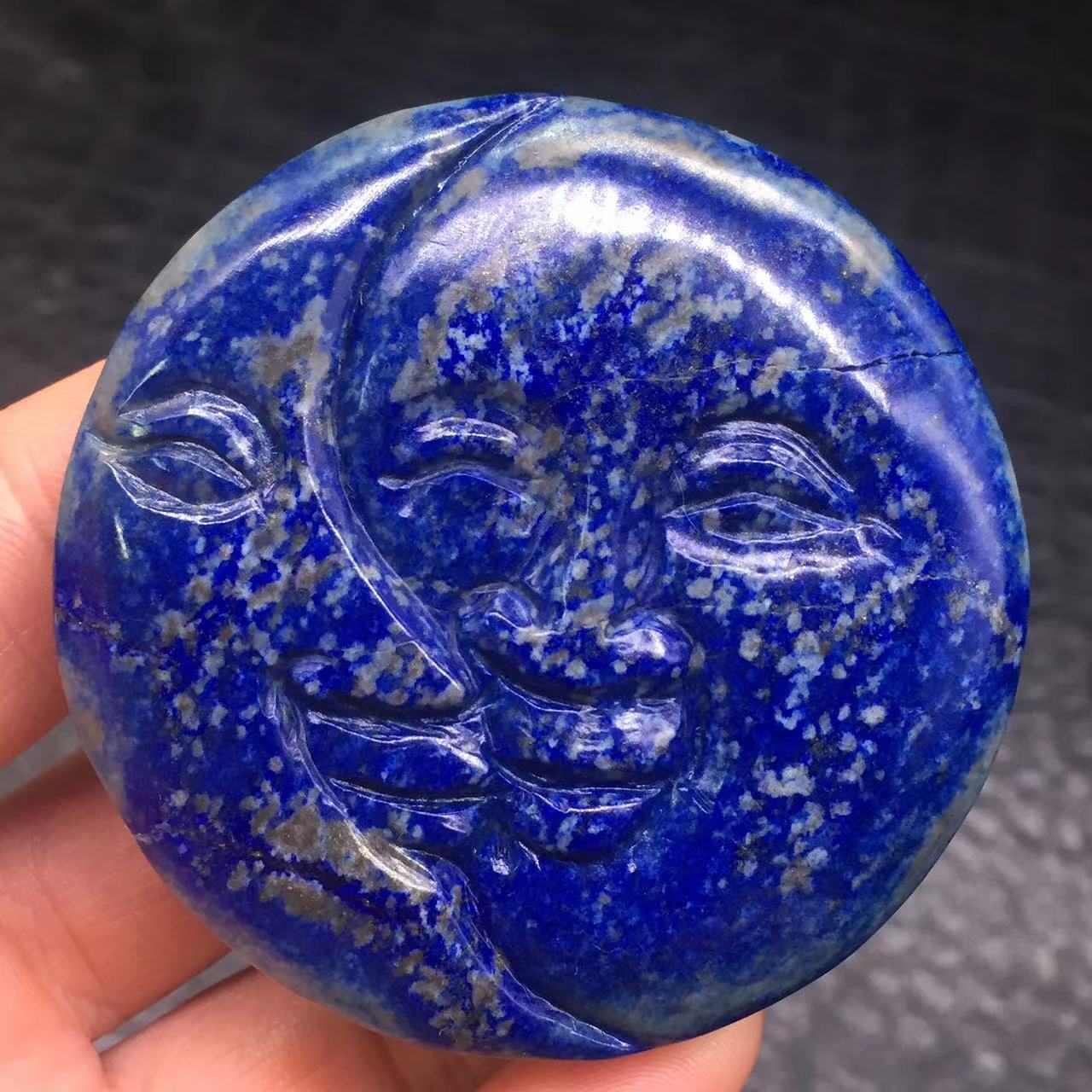 Natural Lapis Lazuli Crystal Quartz Carved Sun and Moon Kiss Healing Decorat 1Pc