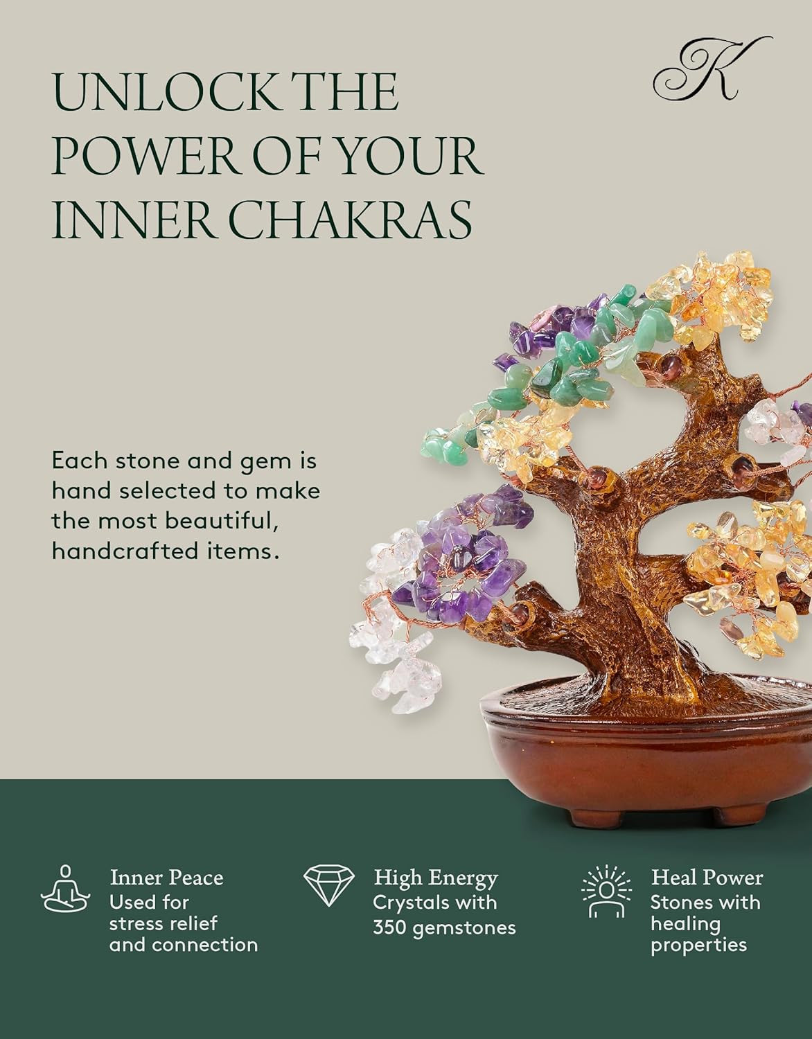 8″ Tree of Life Gemstone Chakra Crystal Bonsai for Healing & Luck