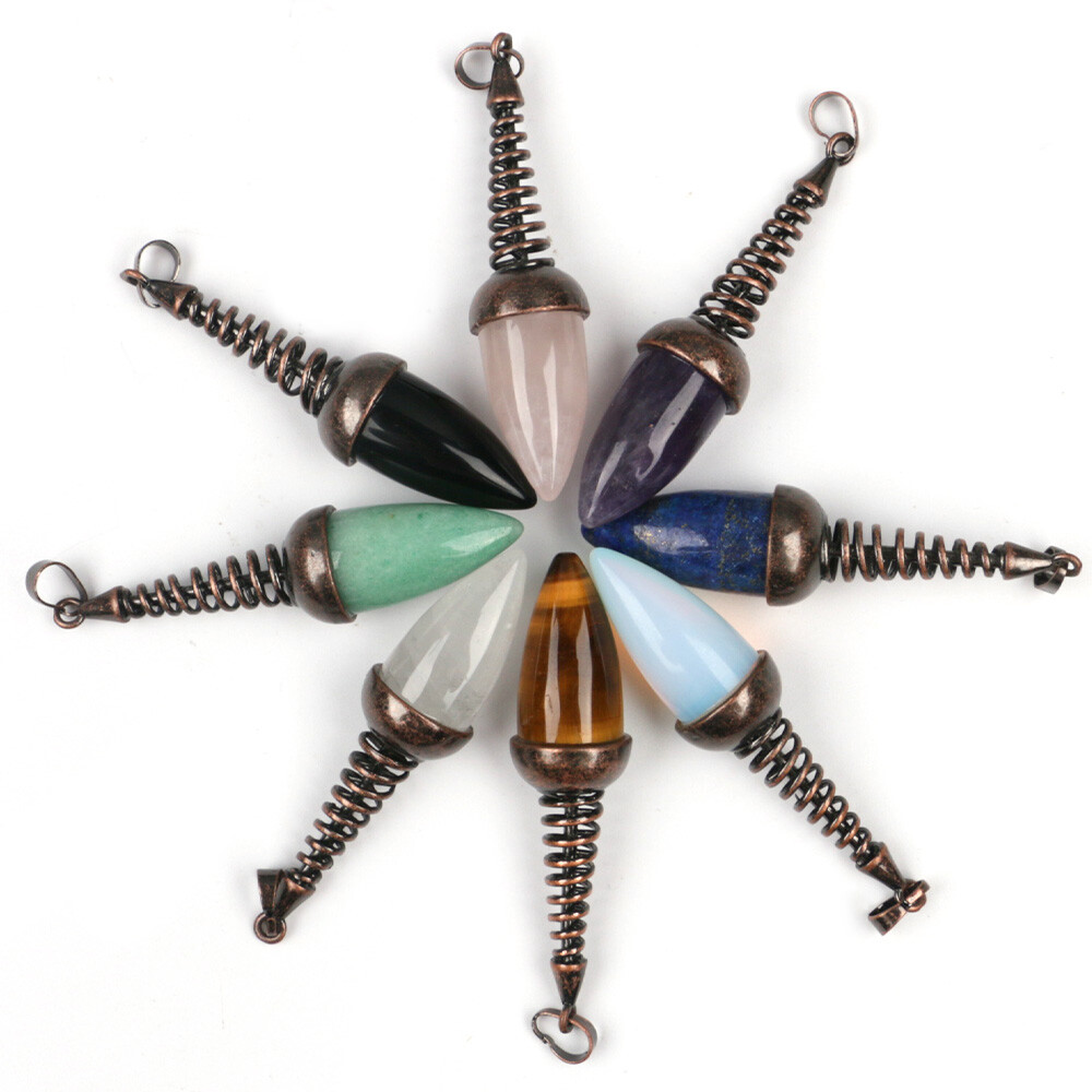 1pc Crystal Chakra Bullet Cone Pendants Quartz Gems Stone Metal Pendulum Dowsing