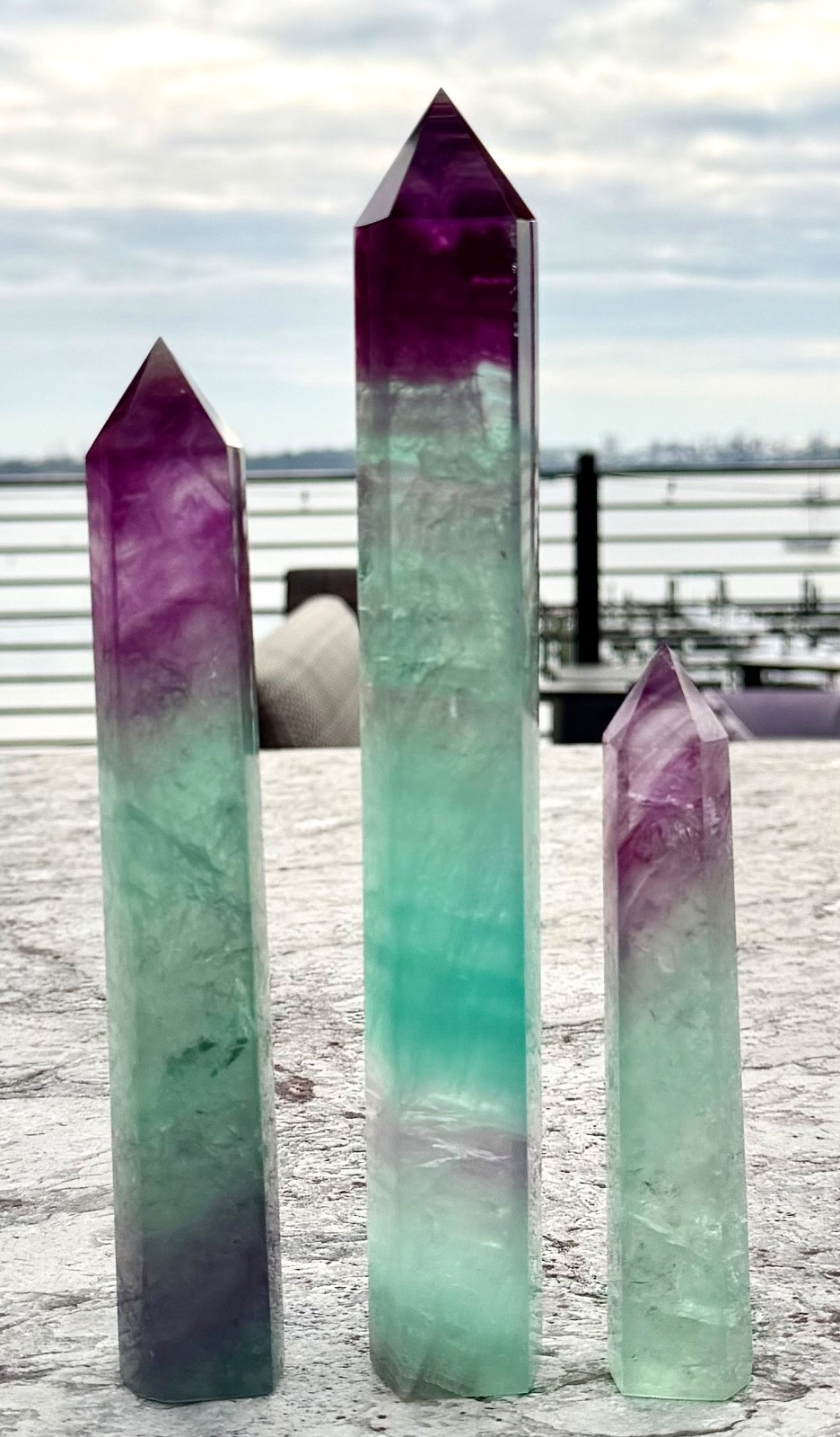 Wholesale 3 Pcs Large Natural Watermelon Fluorite Obelisk Crystal Tower Point