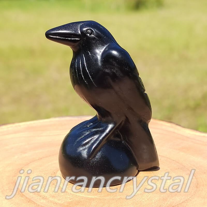 2″ Natural Obsidian Crow Skull Hand Carving Quartz Raven Crystal Bird Skull 1pc