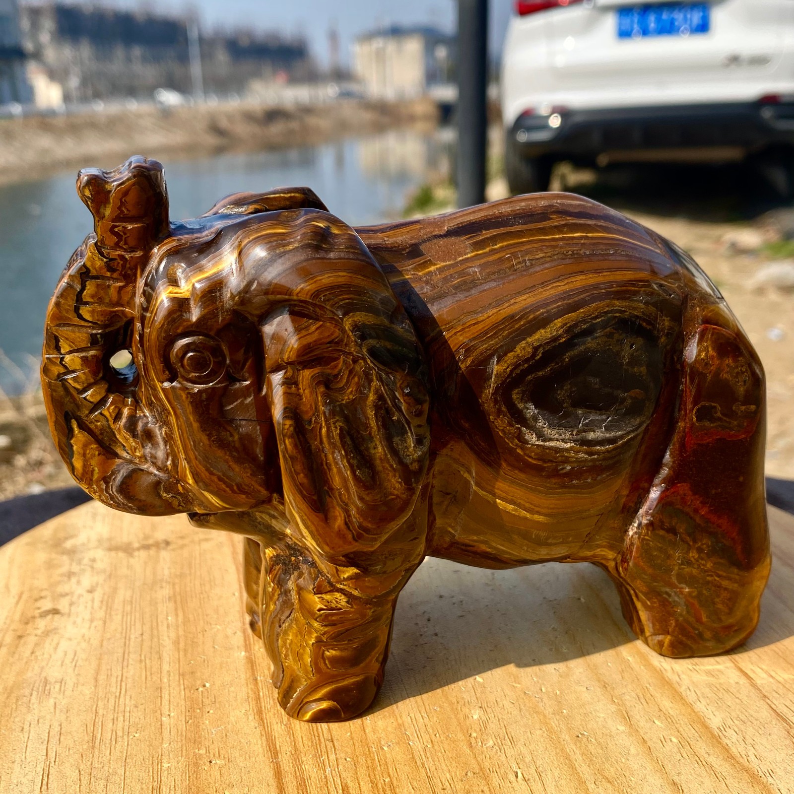 3.3LB Natural Tiger’s Eye Hand Carved Elephant Statue Reiki Healing Crystal