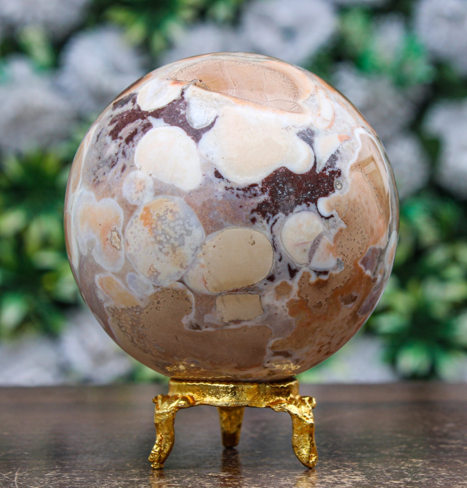Natural 75MM Brown Cobra Jasper Crystal Healing Energy Reiki Chakra Sphere Ball