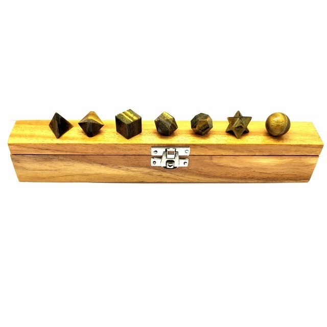 Tiger Eye Crystal Geometry 7 Pcs Platonic Solid Sacred Set Gift For Her, Him